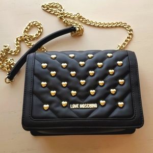 Love Moschino Black Quilted Leather Heart Bag